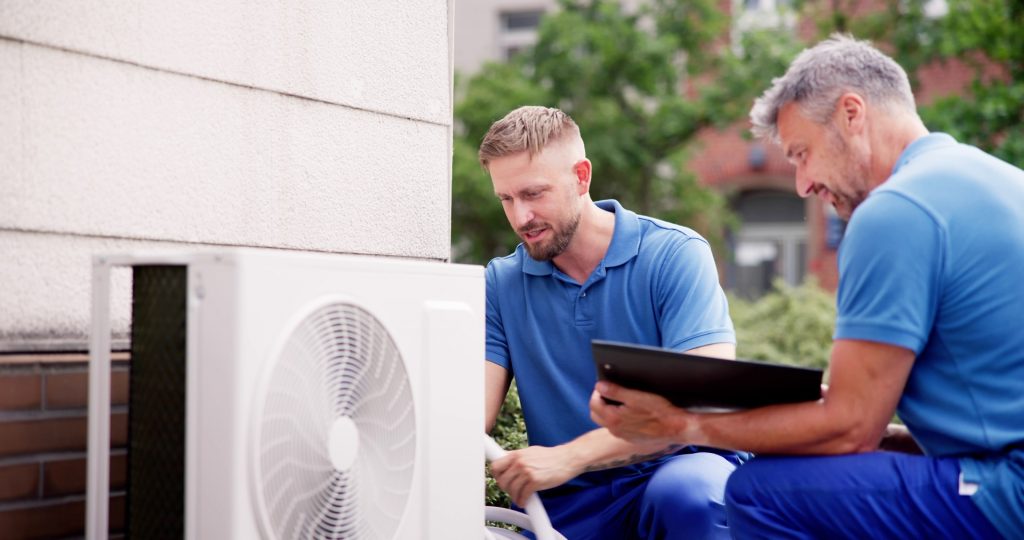 Two tech installing an ac unit